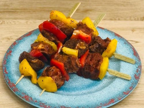 Minted lamb kebabs