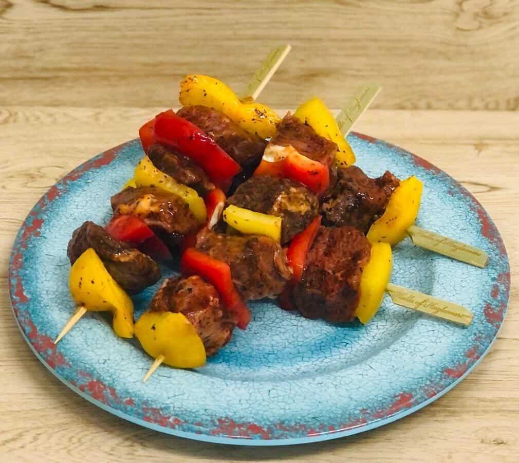 Minted lamb kebabs
